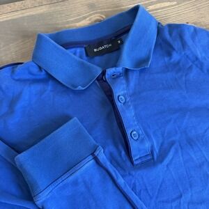 Bugatchi Men's Medium Blue Long Sleeve Polo Collared Shirt Top